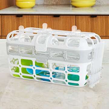 Munchkin Dishwasher Basket, Bottle Brush, Pacifier & Nipple Cleaner Bundle, 1 Basket & 2 Brushes