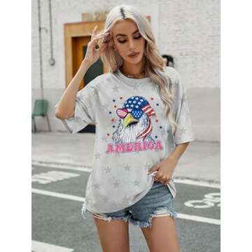 American Flag Shirts Womens Vintage Patriotic Shirt USA Freedom T Shirt 4th of July Tshirt Oversized Eagle Mullet Tee