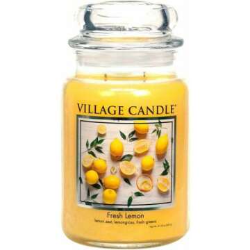 Village Candle Fresh Lemon Large Apothecary Jar, Scented Candle, Yellow, 21.25 oz.