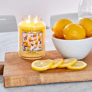 Village Candle Fresh Lemon Large Apothecary Jar, Scented Candle, Yellow, 21.25 oz.