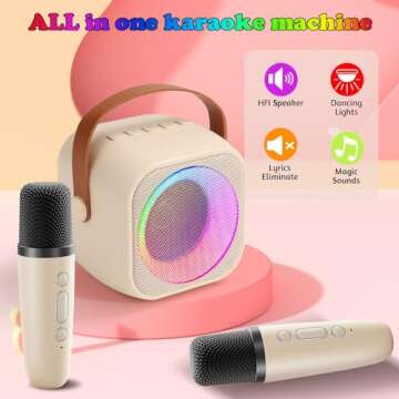 FCZMO Karaoke Machine, Portable Bluetooth Speaker with 2 Wireless Microphones for Kids, Karaoke Toys Gifts Toys for Girls Boys Family Home Party（White）