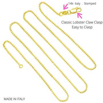 14K Solid Yellow Gold 0.75MM Italian 4 Side Diamond Cut Very Thin Lightweight Box Chain Necklace with Lobster Claw Clasp - Include Gift Box with Order (0.75 MM 20 Inches 14K Yellow Gold 20" 4DC)