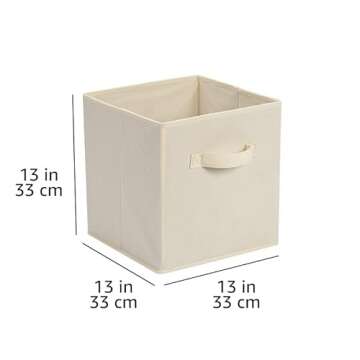 Amazon Basics Collapsible Fabric Storage Bins, Cube Organizer with Handles, 13 x 13 x 13 Inch, Beige - Pack of 6