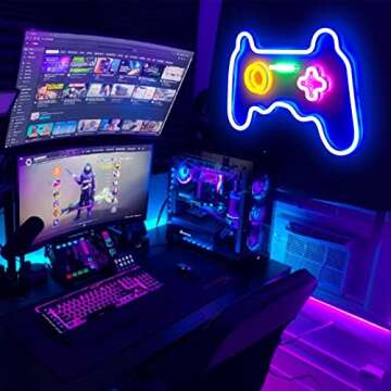 Game Neon Sign Gamepad Shape LED Neon Lights Signs for Wall Decor Gaming Controller LED Neon Signs for Boys Gamer Children Teen Room Decor Light Up Bedroom Game Room Gaming Party (Yellow+Pink)