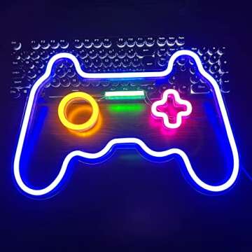 Game Neon Sign Gamepad Shape LED Neon Lights Signs for Wall Decor Gaming Controller LED Neon Signs for Boys Gamer Children Teen Room Decor Light Up Bedroom Game Room Gaming Party (Yellow+Pink)