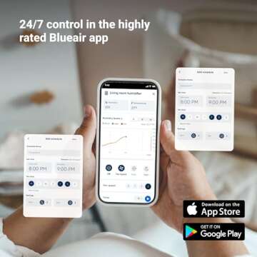 BLUEAIR Premium Smart Humidifier: 3.5L Dishwasher Safe Tank for Large Room, Better Sleep with Evaporative Tech, Auto & Night Mode, Easy Top Fill, Air Quality Insight with App, Touchscreen, 48-Hour run