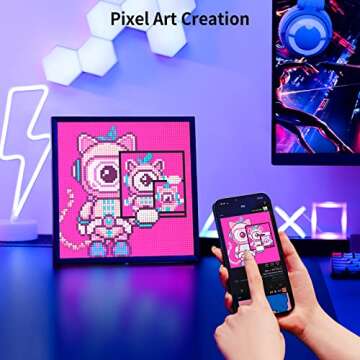 Divoom Pixoo-64 - WiFi Pixel Cloud Digital Picture Frame with APP Control,64 X 64 LED Panel Display Frame for Gaming Room Decoration/Social Media Fans Counter