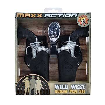 Maxx Action Wild West Outlaw Play Set – 5 Piece Western Toy for Kids | Cowboy Sheriff Cap Blaster with Holster and Adjustable Belt | Ring Caps Sold Separately