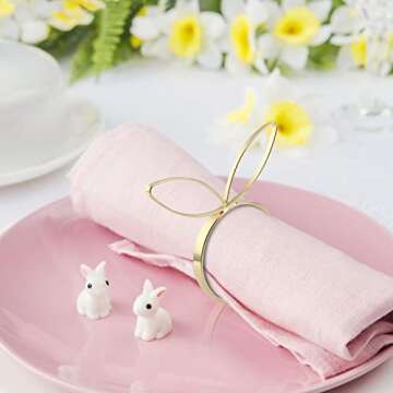 KESOTE Easter Napkin Rings Set of 6, Bunny Napkin Rings Gold Napkin Holder Rings for Easter Dinning Table Decorations