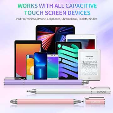 Stylus Pens for Touch Screens (3 Pcs), 2 in 1 Stylus Pen for iPad High Sensitivity & Precision Capacitive Stylus Compatible with Apple iPhone, iPad, Android, Tablets, Samsung (White/PK/Purple)