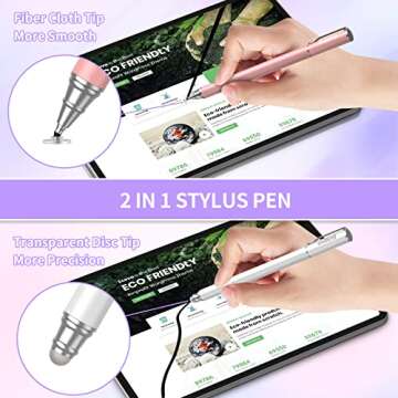 Stylus Pens for Touch Screens (3 Pcs), 2 in 1 Stylus Pen for iPad High Sensitivity & Precision Capacitive Stylus Compatible with Apple iPhone, iPad, Android, Tablets, Samsung (White/PK/Purple)