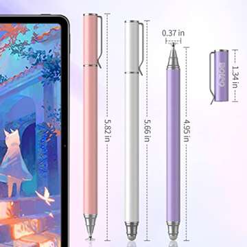 Stylus Pens for Touch Screens (3 Pcs), 2 in 1 Stylus Pen for iPad High Sensitivity & Precision Capacitive Stylus Compatible with Apple iPhone, iPad, Android, Tablets, Samsung (White/PK/Purple)