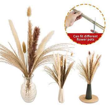 65PCS Pampas Grass Decor, Including pompas Floral, Reed Dried Grass and Bunny Tails Dried Flowers, Natural Dried Pampas Grass Bouquet for Boho Decor Wedding, Home Decoration