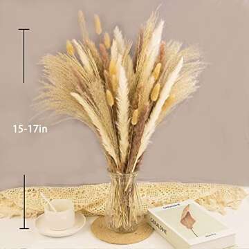 65PCS Pampas Grass Decor, Including pompas Floral, Reed Dried Grass and Bunny Tails Dried Flowers, Natural Dried Pampas Grass Bouquet for Boho Decor Wedding, Home Decoration