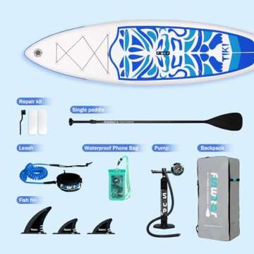 FunWater Inflatable 10'6×33"×6" Ultra-Light (17.6lbs) SUP for All Skill Levels Everything Included with Stand Up Paddle Board, Adj Floating Paddles, Pump, ISUP Travel Backpack, Leash,Waterproof Bag