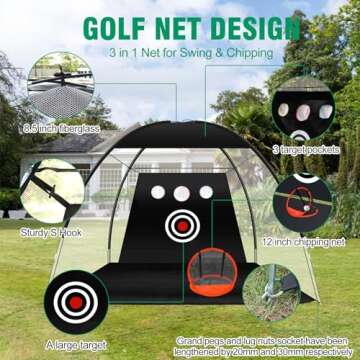 Golf Net, Golf Practice Net All in 1 Golf Nets for Backyard Driving and Garage, 10x7ft Golf Hitting Net with Chipping Net/Target/Mat/Balls/Tee/Bag - Gift for Men/Golf Lovers 233