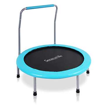 SereneLife 36" Mini Foldable Toddler Trampoline with Handle Bar, Spring-Free Rebounder Trampoline for Kids, Indoor/Garden Fitness & Play, Exercise Fun, Supports 150 lbs, Sky Blue