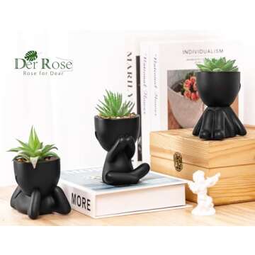 Der Rose 3pcs Fake Succulents Plants Artificial for Black Bathroom Bedroom Home Room Decor Aesthetic Indoor