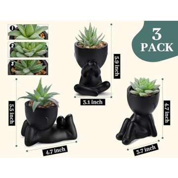 Der Rose 3pcs Fake Succulents Plants Artificial for Black Bathroom Bedroom Home Room Decor Aesthetic Indoor