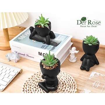 Der Rose 3pcs Fake Succulents Plants Artificial for Black Bathroom Bedroom Home Room Decor Aesthetic Indoor