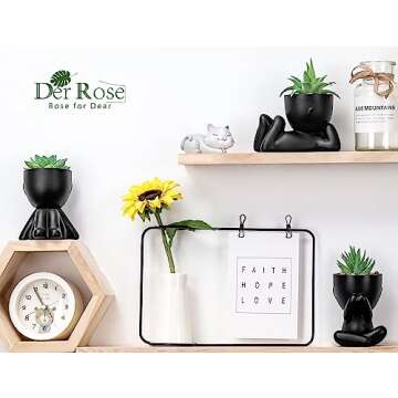 Der Rose 3pcs Fake Succulents Plants Artificial for Black Bathroom Bedroom Home Room Decor Aesthetic Indoor