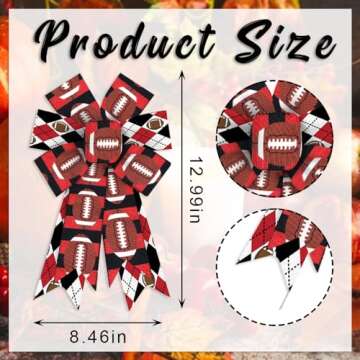 2PCS American Football Wreath Bows Football Bows for Wreath Red Black Strips American Football Burlap Decor Bows Sports Fabric Ribbon Bows for Football Indoor Outdoor Wreath Decoration Supplies