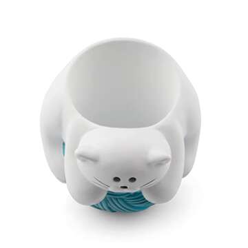 Adorable Kitty Cat Pen Holder in White and Turquoise