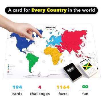 The World Game - Geography Card Game - Educational Games for Kids, Family and Adults - Cool Learning Gift Idea for Teenage Boys & Girls 8-12 with Map