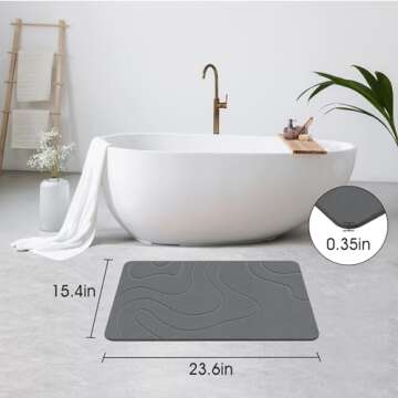 ZIKIBL Stone Bath Mat Diatomaceous Earth Shower Mat Non-Slip Super Absorbent Diatomite Stone Mats for Bathroom Floor Quick-Drying Easy to Clean (24''*16'' Grey)