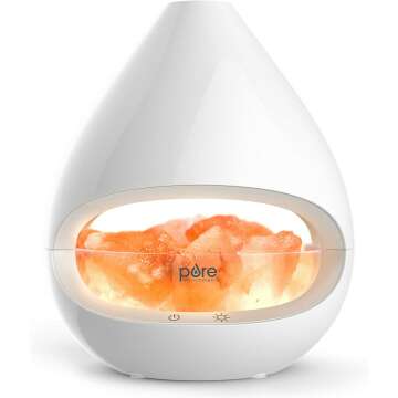 Pure Enrichment® PureGlow™ Crystal - 2-in-1 Himalayan Salt Lamp & Ultrasonic Essential Oil Diffuser, Original Salt Therapy Lamp, 100% Pure Himalayan Salt, Ambient Glow, 160 mL 16-Hour Tank (White)