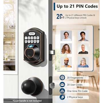 TEEHO TE002 Fingerprint Door Lock - Keyless Entry Door Lock - Electronic Keypad Deadbolt Lock - Smart Locks for Front Door - Door Lock with Code - Auto Lock - Easy Installation - Oil-Rubbed Bronze