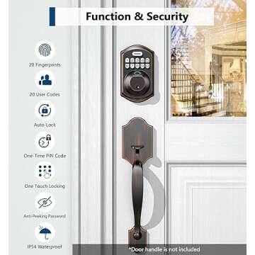 TEEHO TE002 Fingerprint Door Lock - Keyless Entry Door Lock - Electronic Keypad Deadbolt Lock - Smart Locks for Front Door - Door Lock with Code - Auto Lock - Easy Installation - Oil-Rubbed Bronze