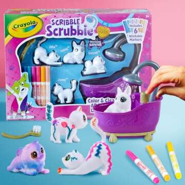 Crayola Scribble Scrubbie Pets Tub Set, Washable Pet Care Toy, Reusable Animal Toys for Girls & Boys, Gifts for Kids, Ages 3, 4, 5