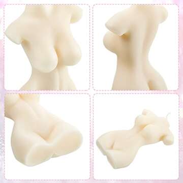 2 Pieces Body Soy Candle Female Body Shaped Candle Woman Torso Candle Woman Bust Candle Home Decoration for Christmas Bedroom Bathroom Aesthetic Decoration (White, Pink, Simple Style)