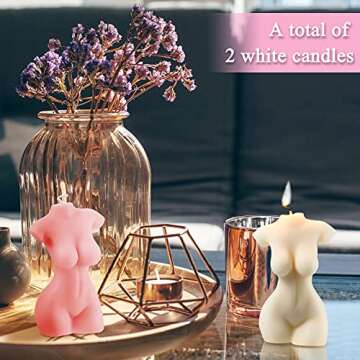 2 Pieces Body Soy Candle Female Body Shaped Candle Woman Torso Candle Woman Bust Candle Home Decoration for Christmas Bedroom Bathroom Aesthetic Decoration (White, Pink, Simple Style)