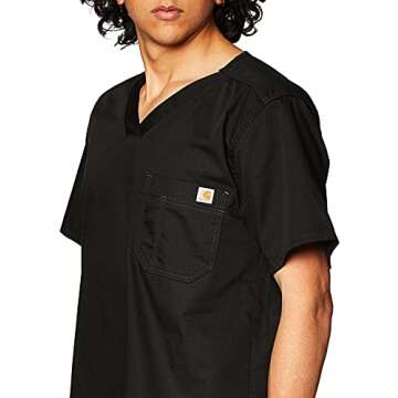 Carhartt Mens Solid Ripstop Utility Top Medical Scrubs Shirt, Black, 2X US