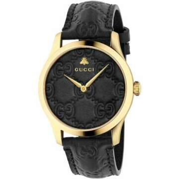 Gucci Gold-Tone & Leather Black Watch (YA1264034)