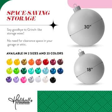 Holiball Inflatable Holiday Ornament – Indoor and Outdoor Use – Reusable and Storage Friendly – The Ultimate Holiday Decoration – 18" – Pearl White