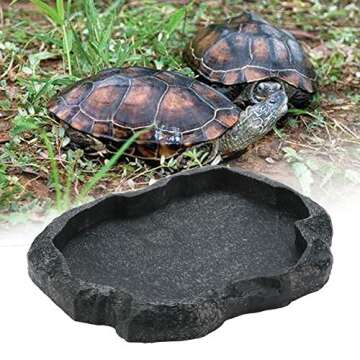 Reptile Bowl, Resin Rock Reptile Food and Water Feeder Pet Aquarium Ornament Terrarium Dish Plate for Tortoise Lizard Iguana(Dark Green S)