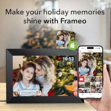 Frameo 10.1 Inch WiFi Digital Picture Frame with 1280 * 800P IPS Touch Screen HD Disply,Video Clips and Slide Show,Auto-Rotate, Wall Mountable,Send Photos Instantly from Anywhere with via Frameo APP