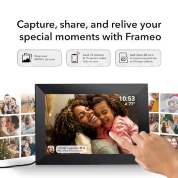 Frameo 10.1 Inch WiFi Digital Picture Frame with 1280 * 800P IPS Touch Screen HD Disply,Video Clips and Slide Show,Auto-Rotate, Wall Mountable,Send Photos Instantly from Anywhere with via Frameo APP