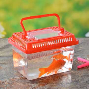 Balacoo Portable Fish Tank - Handheld Plastic Fish Tank Transparent for Traveling, Cutout Design Small Aquarium for Turtle and Pet Fish (Lid for Random)