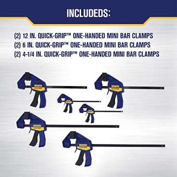 IRWIN QUICK-GRIP Clamps for Woodworking, One-Handed Bar Clamps, 6-Pack (1964749)