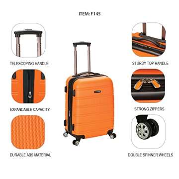 Rockland Melbourne Hardside Expandable Spinner Wheel Luggage, Orange, Carry-On 20-Inch