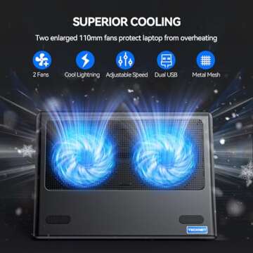 TECKNET Laptop Cooling Pad, 12"-15.6" Laptop Cooler, Gaming Laptop Cooling Stand, Wind Speed Adjustable, 2 USB Powered Laptop Fan Cooling Pad for Laptop Within 16 Inch (Blue)