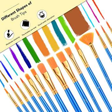 AROIC Acrylic Paint Brush Set, 15 pcs Nylon Hair Paint Brushes for All Purpose Oil Watercolor Face Body Rock Painting Artist, Small Paint Brush Kits for Kids Adult Drawing