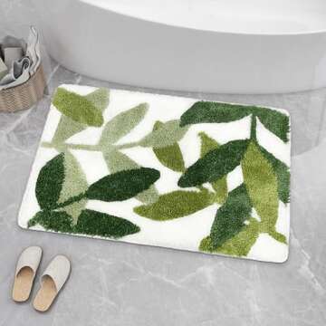 ZebraSmile Bathroom Rugs - 31.5 X 19.5IN Bath Mat Green Leaves Microfiber Strong Water Absorbent Non Slip Back Cute Rug for Bathroom