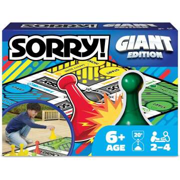 Giant Sorry Classic Family Board Game Indoor Outdoor Retro Party Activity Summer Toy with Oversized Gameboard, for Adults and Kids Ages 6 and up