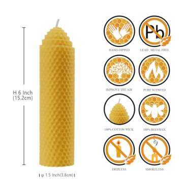 Beeswax Pillar Candles Set of 2 - Handmade Pure Beeswax Rolled Candles for Gift & Home Decor (1.5×6 in)