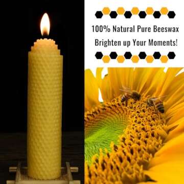 Beeswax Pillar Candles Set of 2 - Handmade Pure Beeswax Rolled Candles for Gift & Home Decor (1.5×6 in)